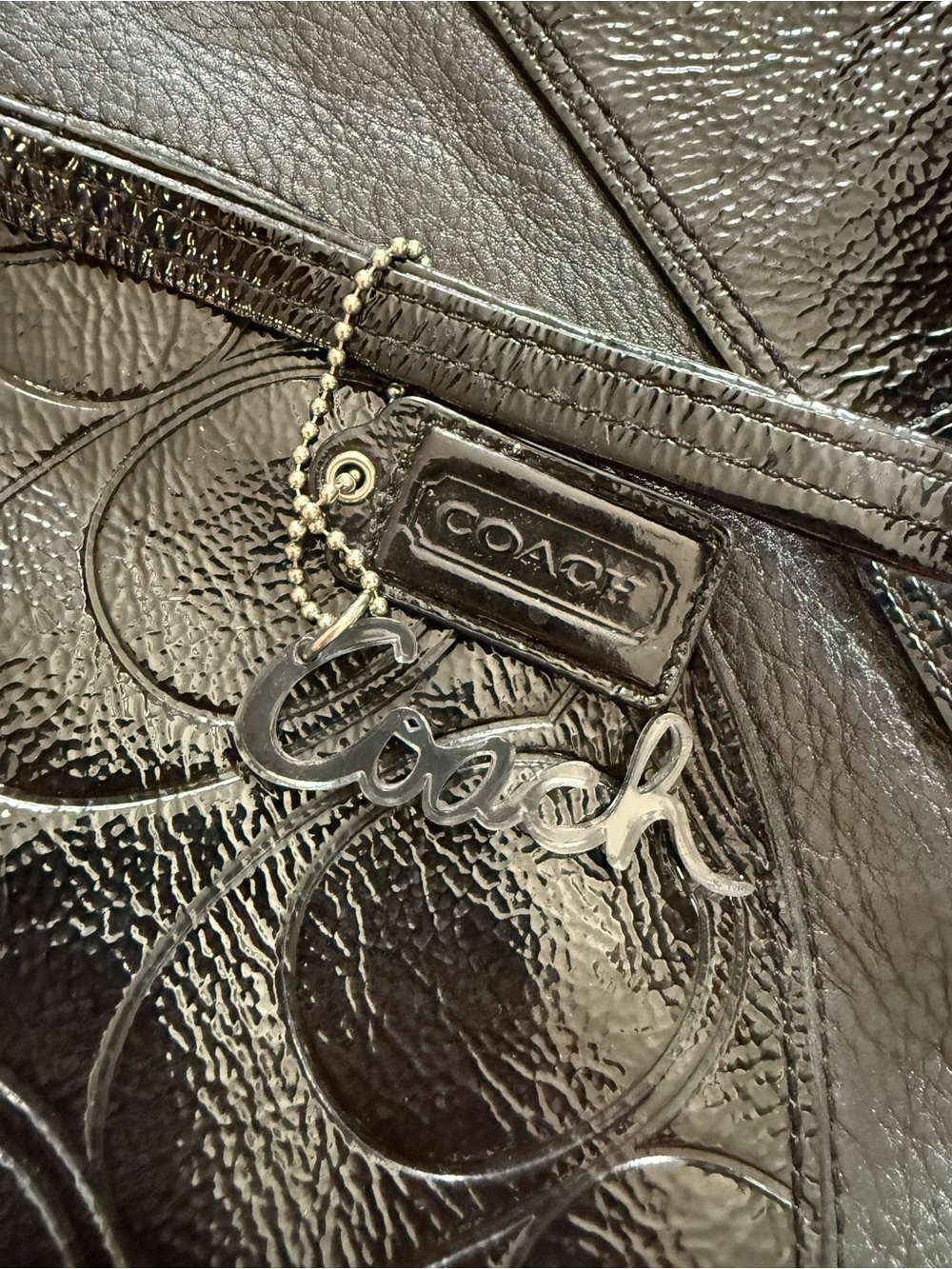 Coach Black Leather Tote with Embossed Signature Circle - Picture 7 of 11